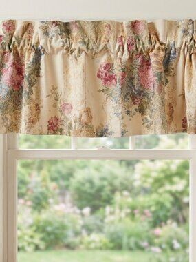 Vtg Sears Roebuck Blouson Valances Set of 4 Ivory Floral Jacquard Shabby Cottage